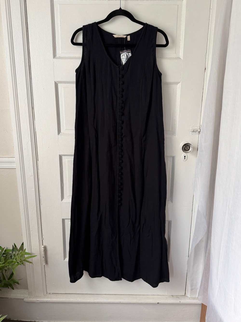 Soft Surroundings Black Sleeveless Button Front Maxi Dress Cotton Gauze Boho S
